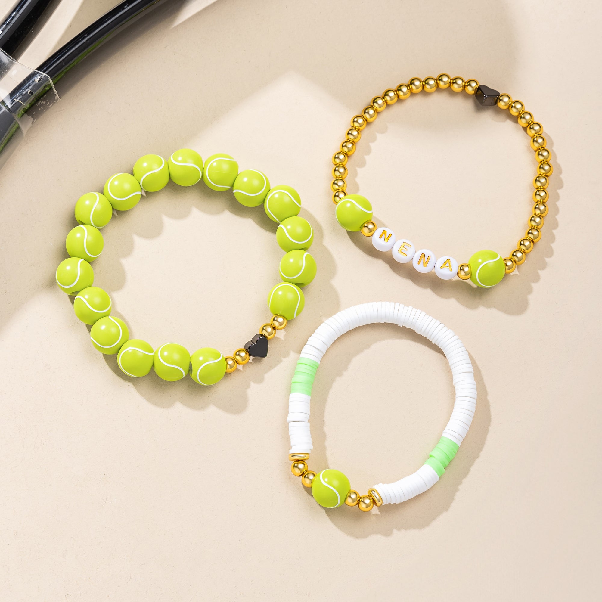 Pelota de tenis personalizada de silicona de cuentas pulsera con nombre Espíritu de equipo desgaste Día del Juego Regalo de cumpleaños para Cheerleader Tennis Enthusiast