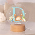 Linterna nocturna LED personalizada con iniciales de animal marino, nombre y base de madera Decoración de habitación infantil Regalo de cumpleaños Baby Shower para niños