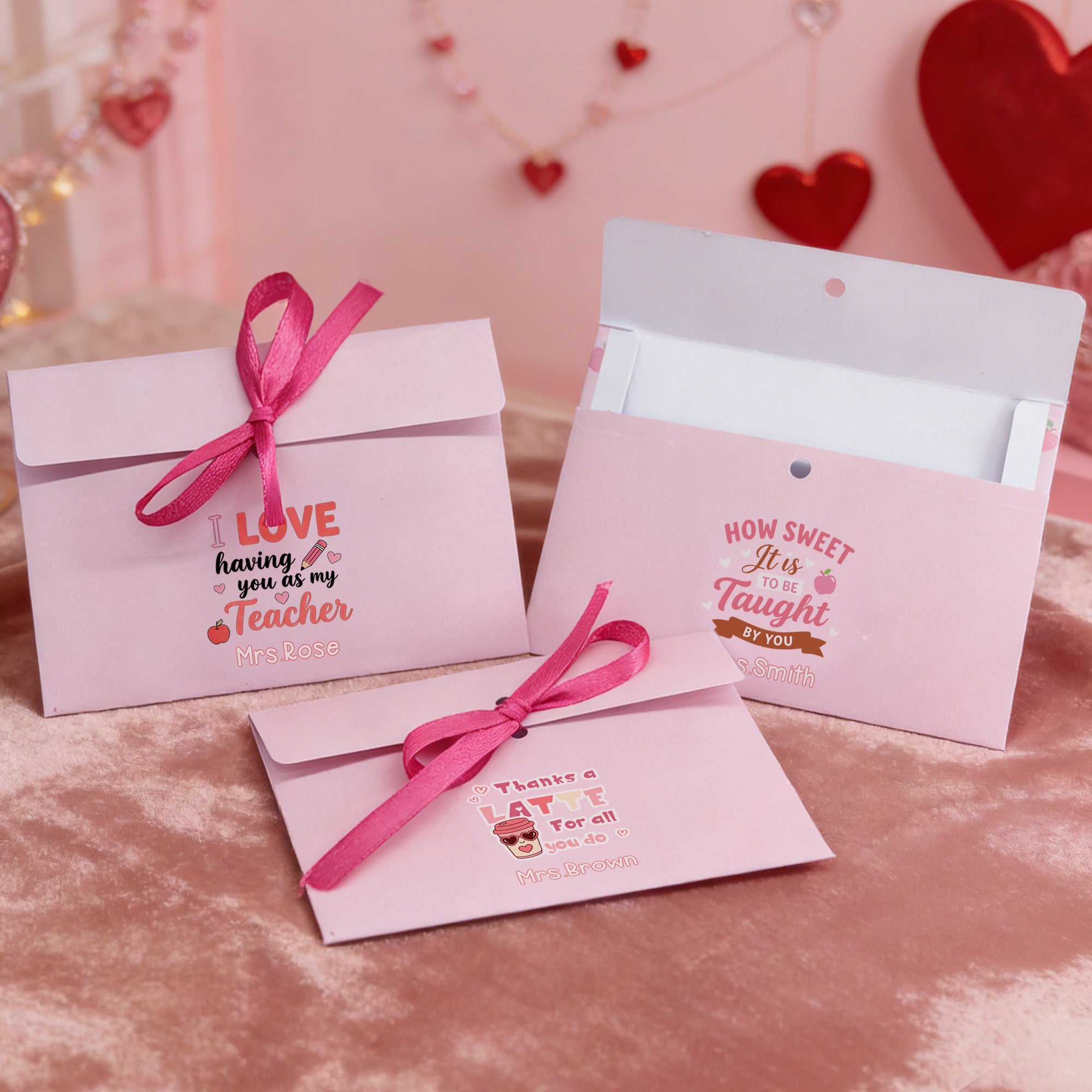 Tarjetero personalizado de café con manzana y corazón rosa con nombre Día de San Valentín Regalo de agradecimiento para profesores