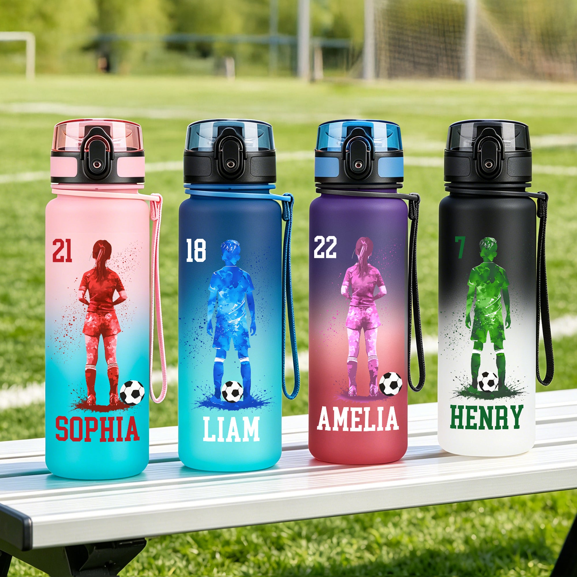Botella de agua deportiva con tapa abatible y correa Regalo de cumpleaños para niño Adolescente amante del fútbol