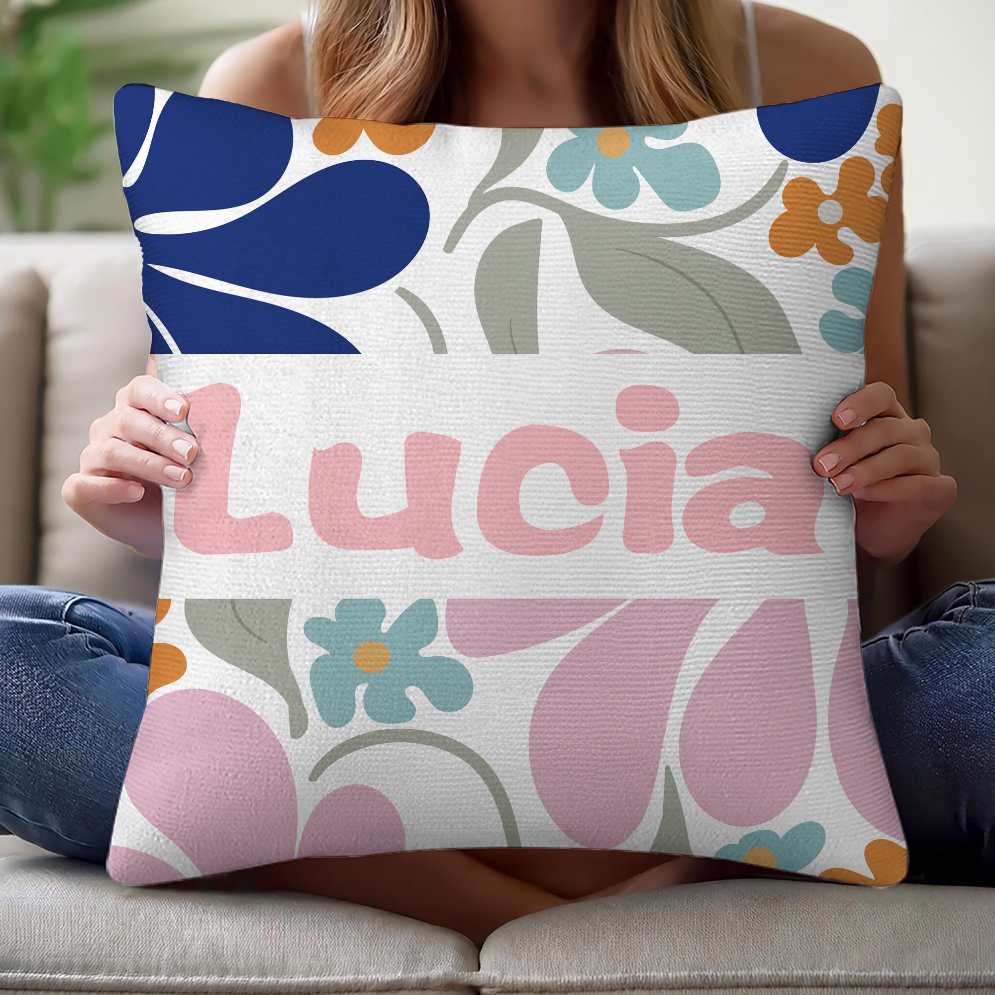 Flor Danesa Personalizada Funda de Almohada Suave con Nombre Decoración del Hogar Regalo de Cumpleaños para Amigos Mujeres