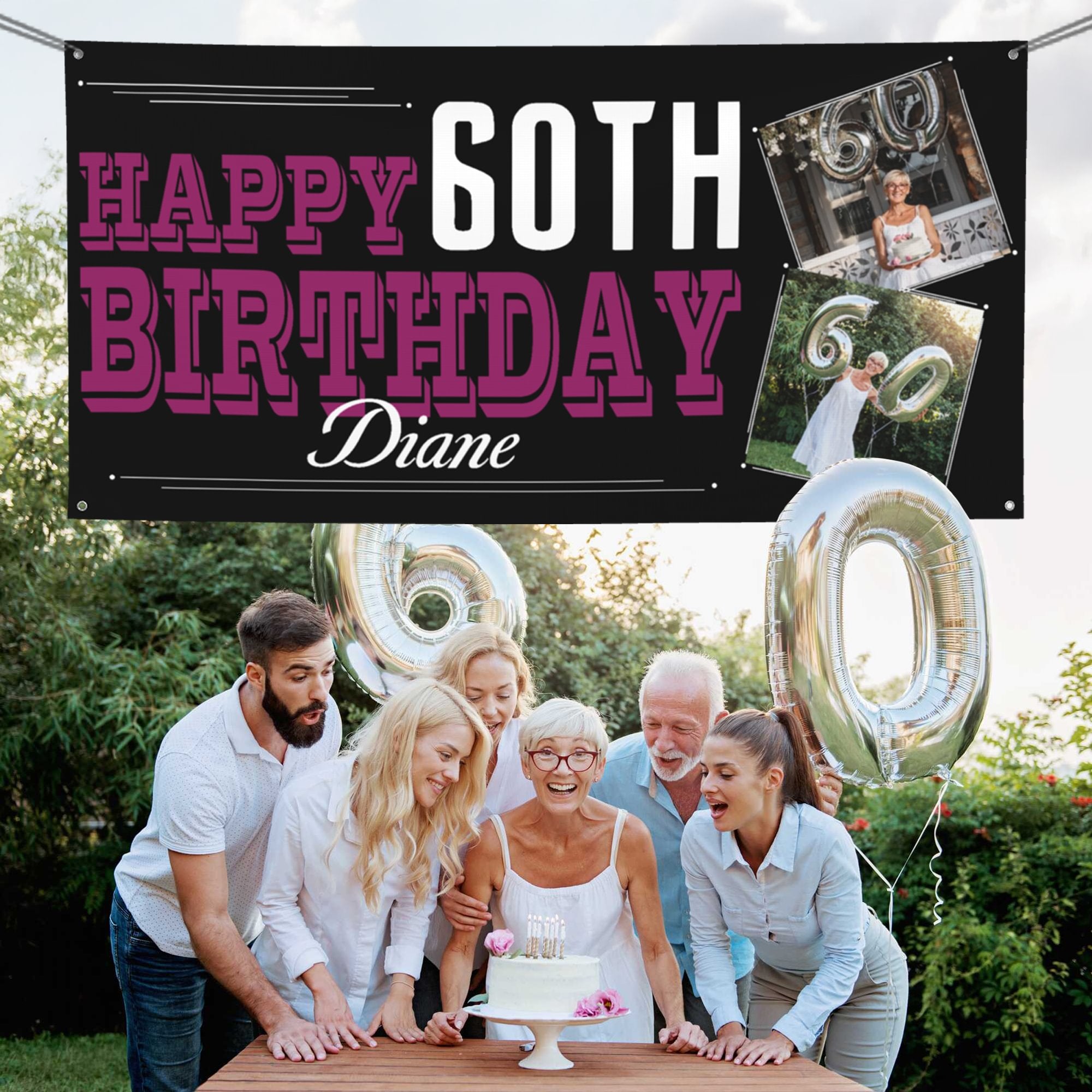 Banderola Multicolor Personalizada Feliz Cumpleaños con 2 Fotos y Nombre Decoración del Hogar Regalo de Cumpleaños para Amigos Familia