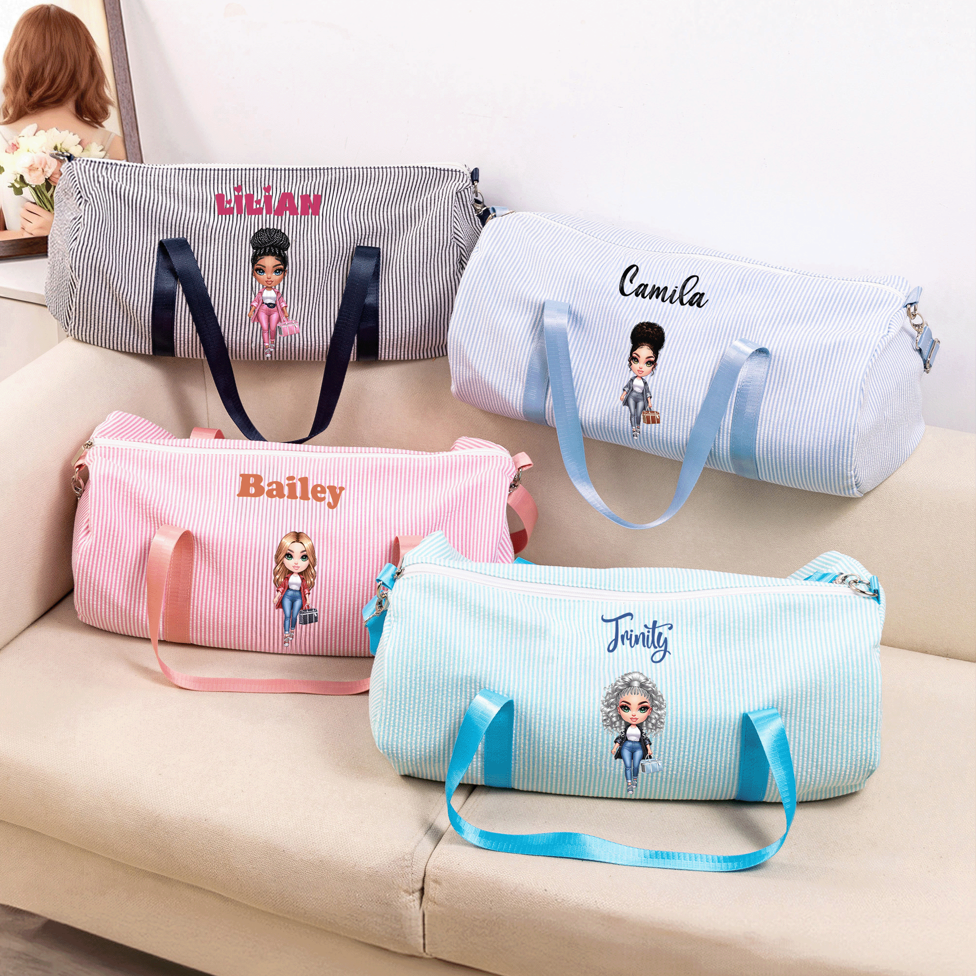Bolsa de viaje de lona personalizada con nombre y correa para el hombro Regalo de cumpleaños de uso diario para mujeres