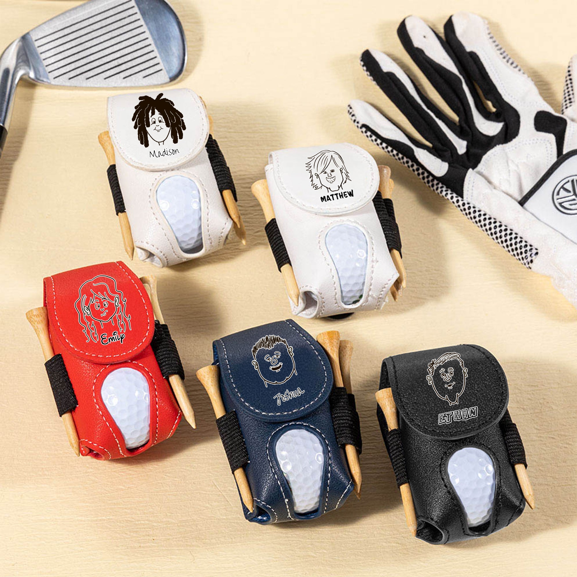 Funda de piel de PU personalizada con nombre para bola de golf de Avatar en estilo cómic Accesorio deportivo Club de entrenamiento Regalo para jugadores de golf