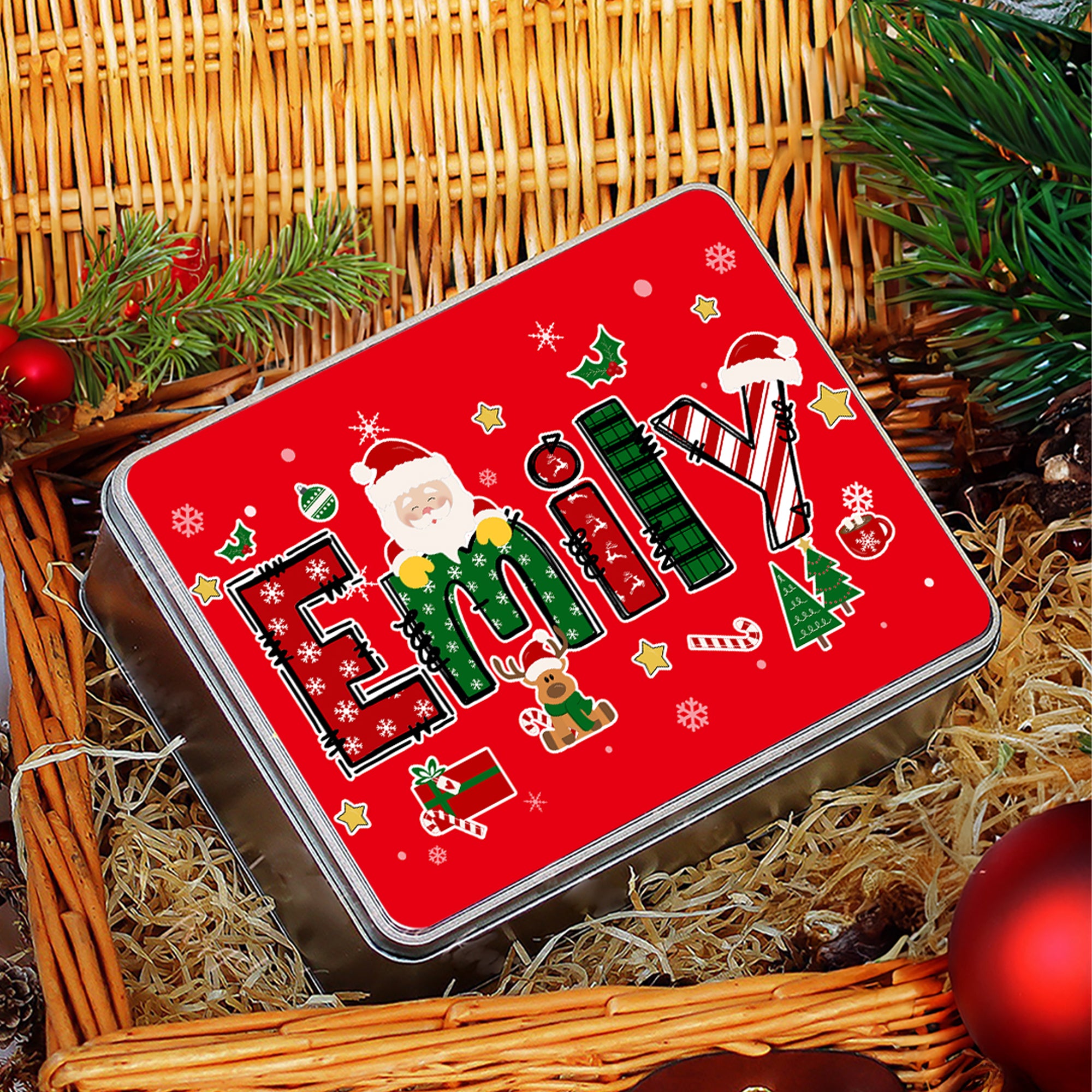 Personalizado Santa Claus Alce Elemento de Navidad Alfabeto Treats Caja de dulces con el nombre de Navidad Regalo para la Familia Niños