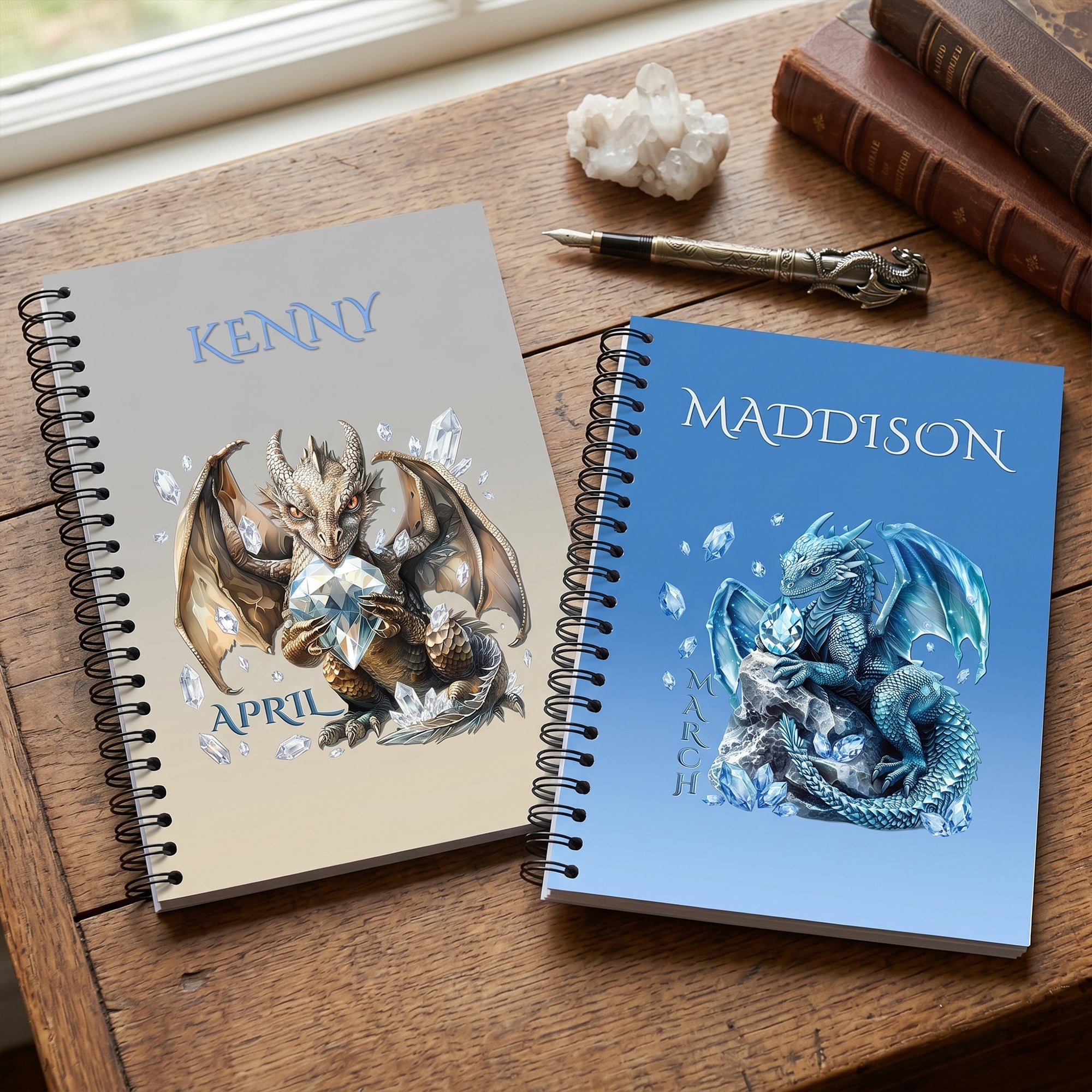 Personalizada Dragon Birthstone espiral cuaderno A5 con el nombre de uso diario Fiesta de cumpleaños de regalo para los amantes del dragón Amigos