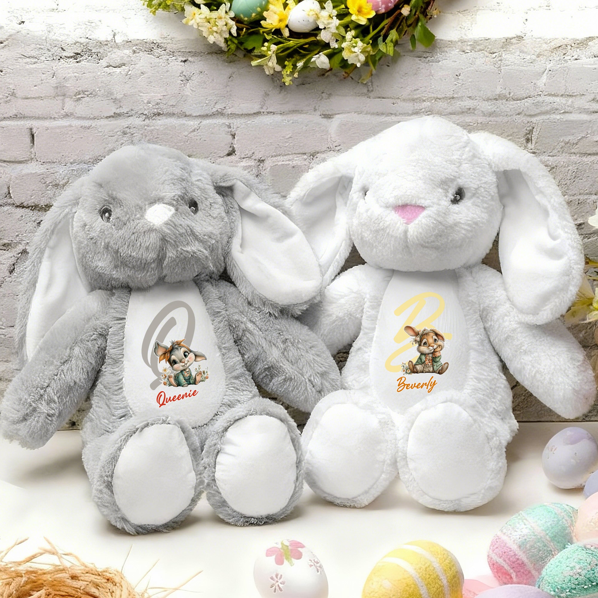 Conejito de Pascua de peluche personalizado con inicial y nombre Regalo de Pascua para niños