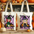 Personalizado Cartoon Personaje Bruja Calabaza Bolsa de lona reutilizable con nombre Trick or Treat Halloween Party Regalo para Niños Niñas Mujeres