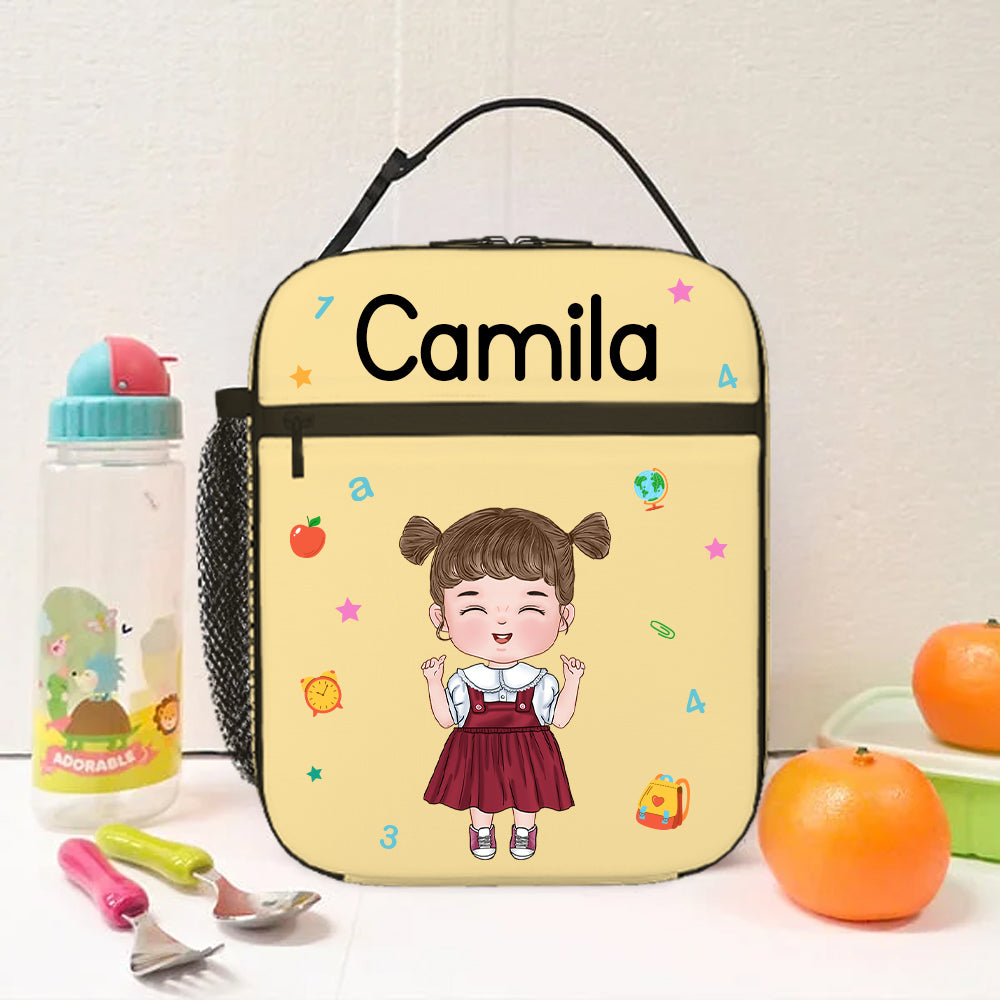 Bolsa isotérmica personalizada con el nombre de un personaje de dibujos animados para el almuerzo diario de vuelta al cole Regalo de cumpleaños para niños Niñas