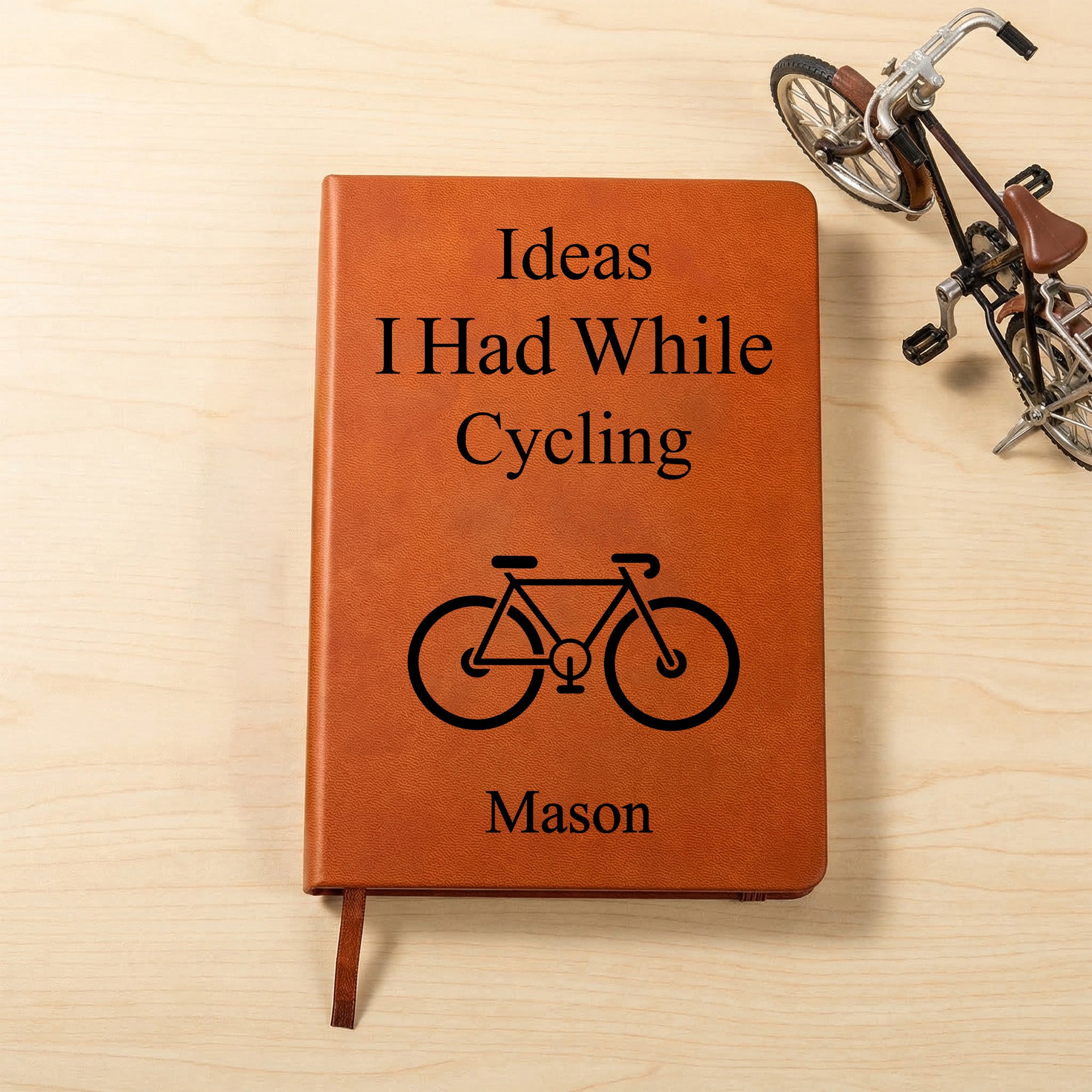 Ideas personalizadas I Had While Cycling Bicycle A5 Cuaderno de cuero de PU con nombre Regalo de cumpleaños de uso diario para aficionados al ciclismo