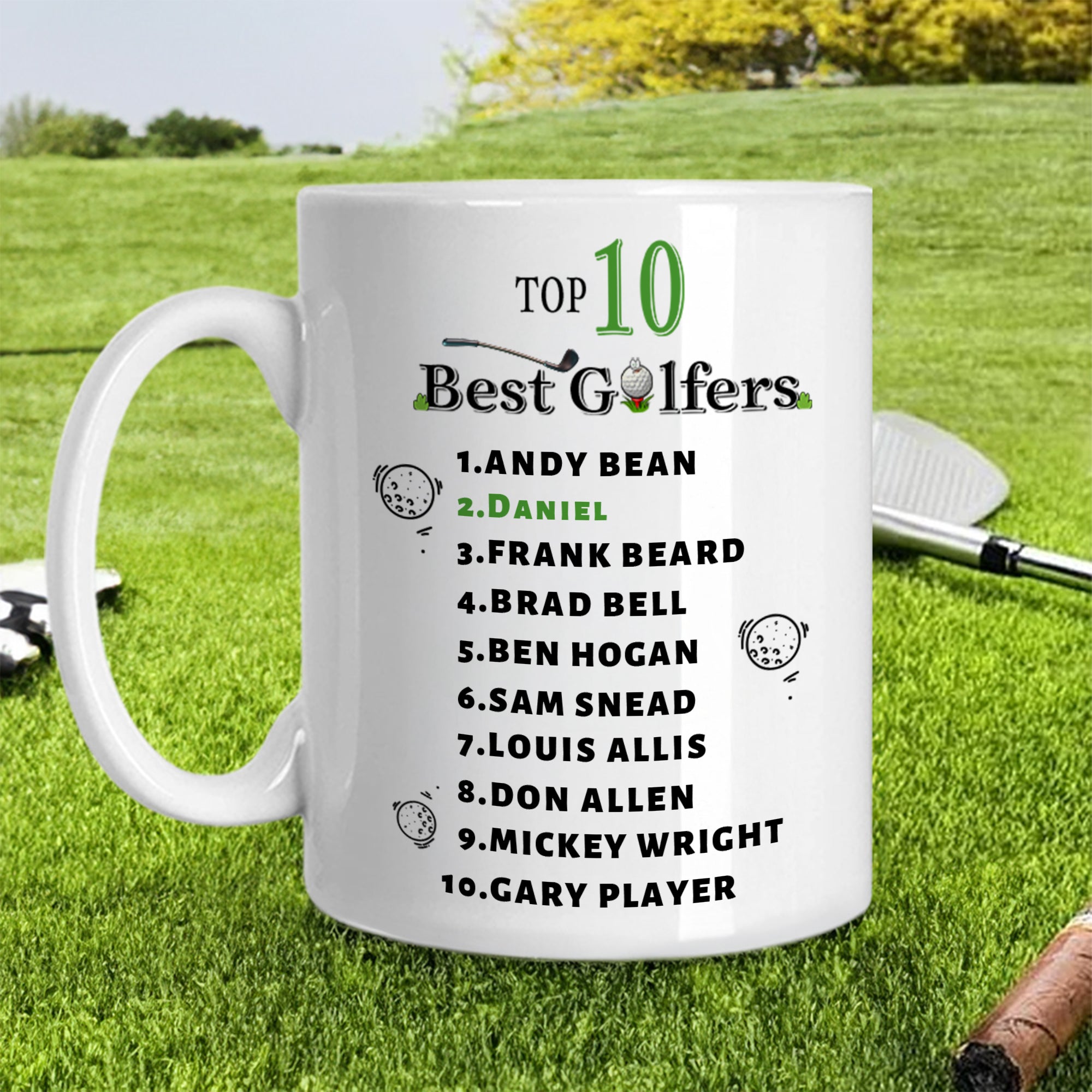 Personalizado Divertido Top 10 Golfistas 11 oz Taza de café de cerámica con nombre Día del Juego Cumpleaños Regalo para Golf Lover Marido Papá