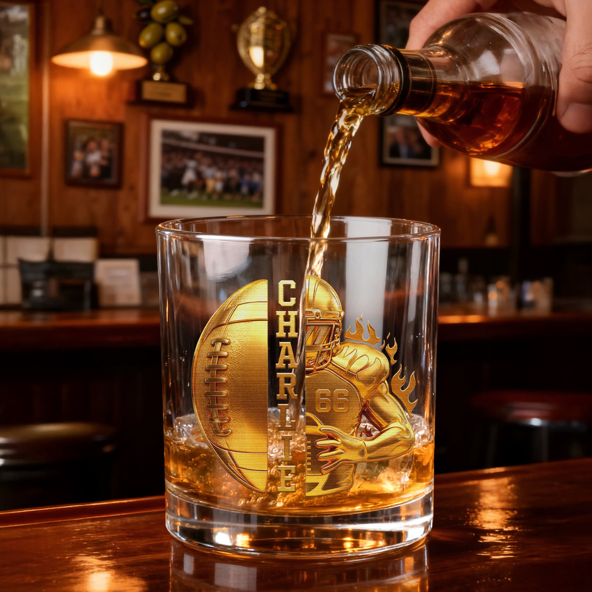 Vaso de Whisky de 10 oz Personalizado Jugador de Fútbol Dorado con Nombre y Número Regalo de Cumpleaños Día del Padre para Hombre Barman Aficionado al Whisky