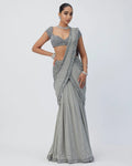 Crystal Grey Pre-Draped Sari Set By KYNAH, Luxury Indian Fashion & Bridal Wear