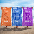 Personalizada multicolor de secado rápido de gran tamaño de microfibra Nombre de la nube de palabras Toalla de playa de vacaciones de viaje esencial regalo de cumpleaños para los amigos de la familia