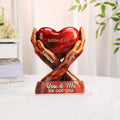 Manos Entrelazadas Personalizado Corazón Acrílico Adorno con Nombres y Fecha Decoración de Escritorio Aniversario San Valentín Regalo para Pareja