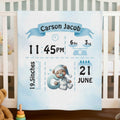 Manta suave personalizada con iniciales de osito con nombre e información de nacimiento Decoración de habitación infantil Regalo de cumpleaños para recién nacidos