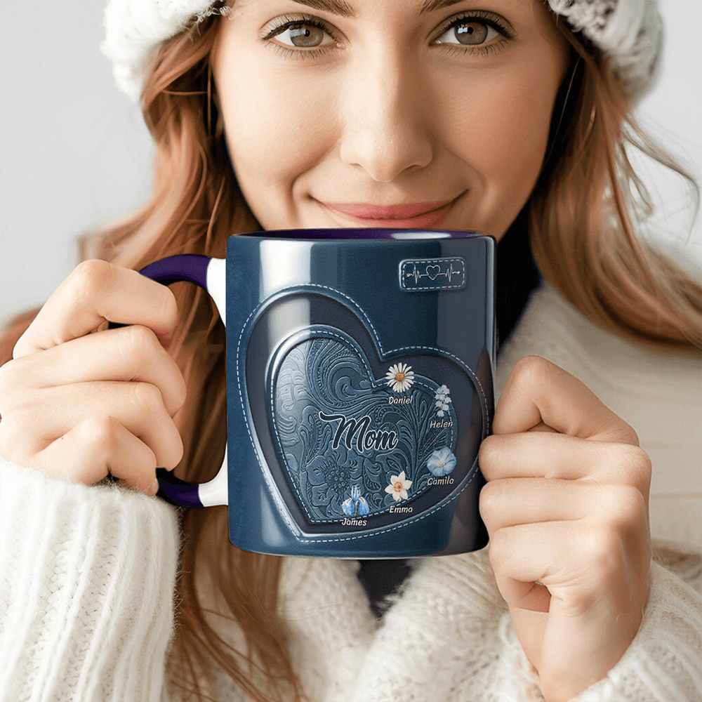Personalizada Vintage Corazón Nacimiento Flor 11 oz Taza de Cerámica con 1-12 Nombres y Título Cumpleaños Navidad Regalo para Mamá Abuela
