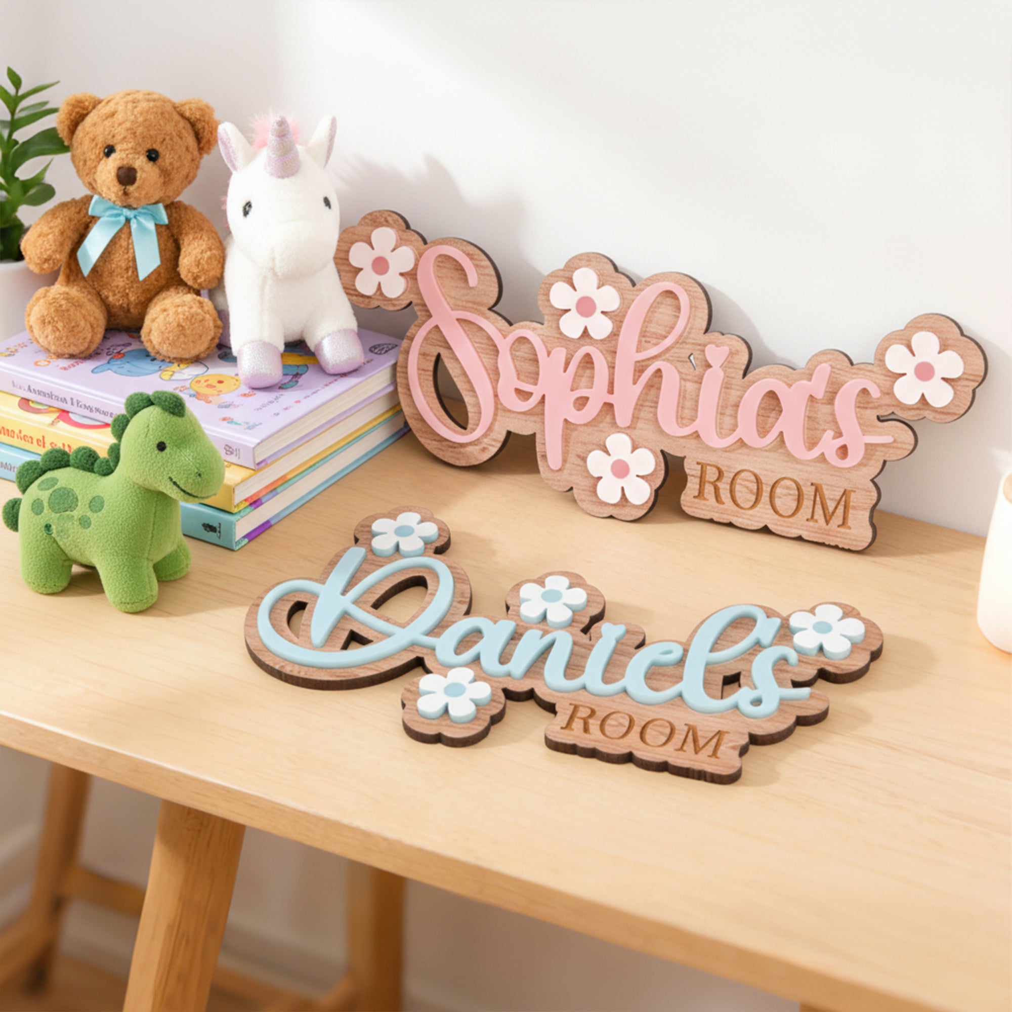Letrero de puerta de madera personalizado con el nombre de la flor de la margarita Decoración del cuarto de niños Baby Shower Housewarming Regalo de cumpleaños para los nuevos padres Niños