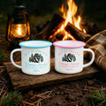 Personalizada Sin aliento Senderismo Sociedad Mapache 12 oz Taza de esmalte con nombre Senderismo Actividad al aire libre Regalo para amante de la naturaleza Aventura