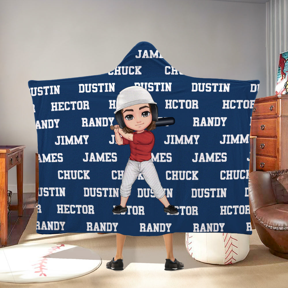 Manta personalizada con capucha y nombre de un personaje de dibujos animados de una pelota deportiva Regalo de cumpleaños para los amantes del deporte
