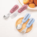 Utensilios personalizados de silicona para niños con nombre Juego de cubiertos de autoalimentación para bautizo de bebé
