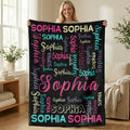 Nube de palabras multicolor personalizada Manta suave con nombre Decoración del hogar Regalo de cumpleaños para la familia Amigos