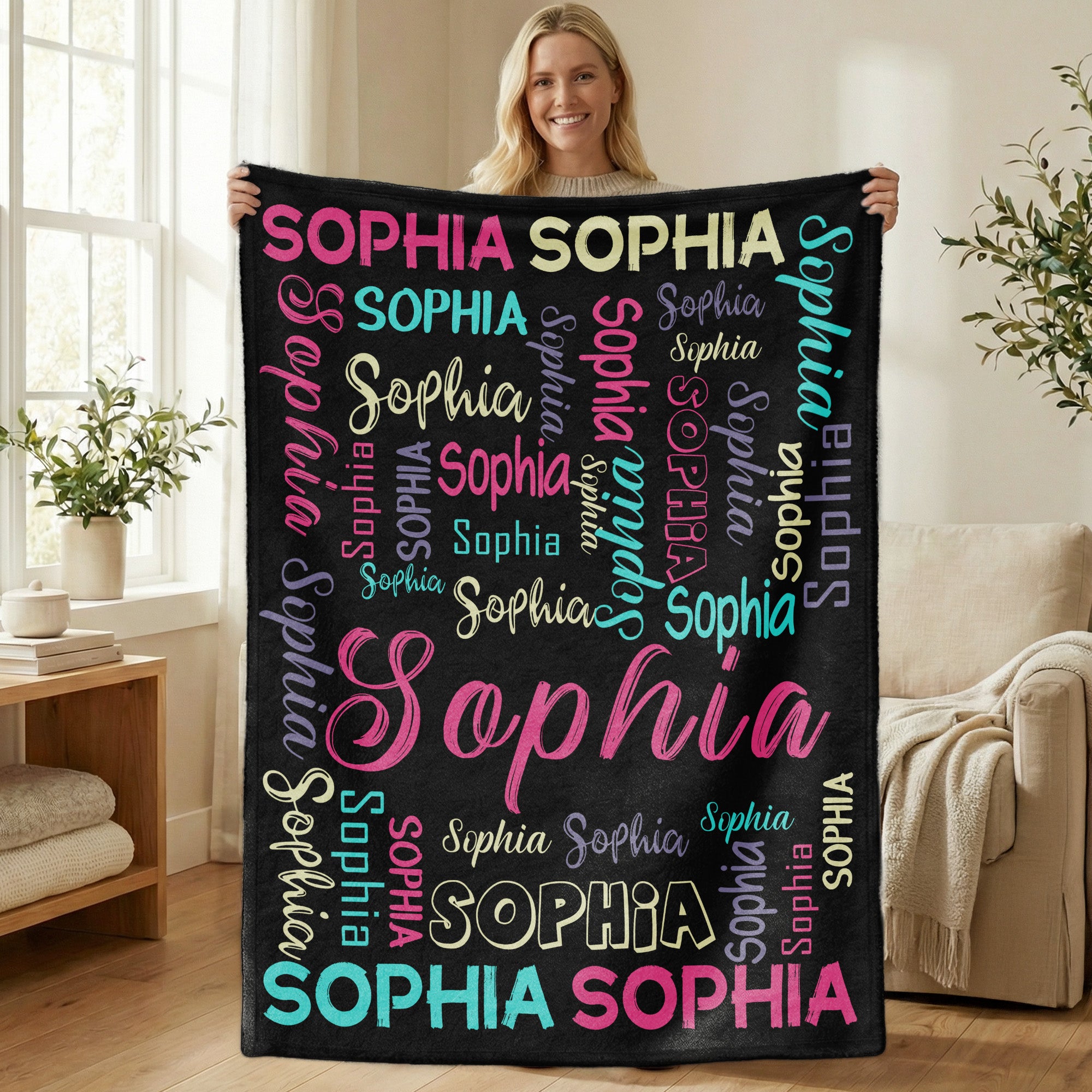 Nube de palabras multicolor personalizada Manta suave con nombre Decoración del hogar Regalo de cumpleaños para la familia Amigos