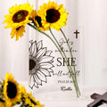 Girasol Personalizado Cruz Citas de la Biblia Claro Libro Jarrón con Nombre Estética Decoración de la habitación Bautizo Cumpleaños Regalo para Mujeres Cristianas