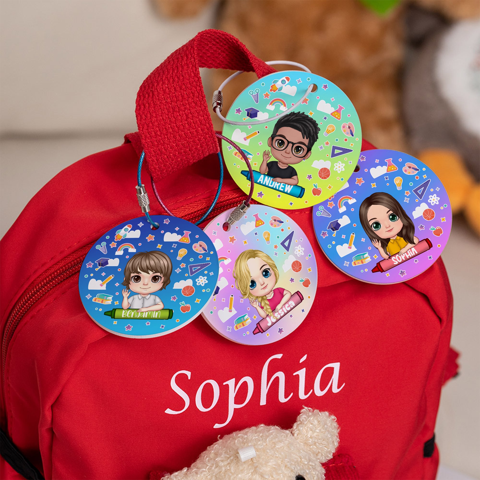 Etiqueta acrílica personalizada para bolso con nombre de un simpático personaje de dibujos animados Regalo diario de vuelta al cole para niños Niñas