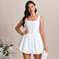 Bridal Wedding Dress White Sleeveless Mini Square A-line Satin