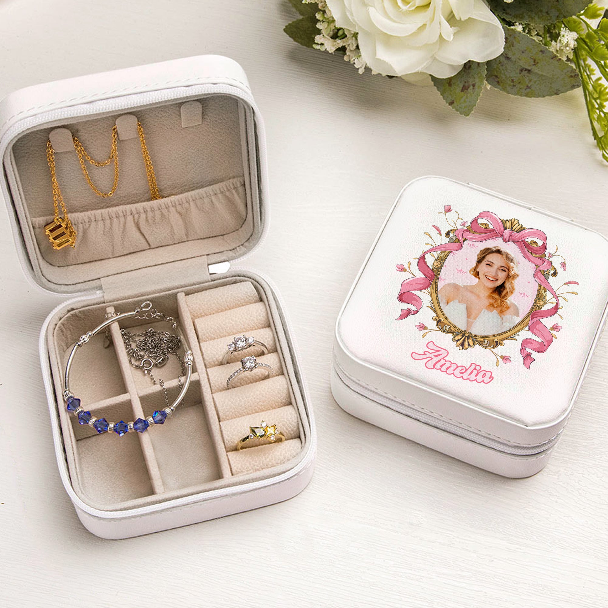 Personalizado Princesa Marco de Fotos Joyero con Nombre y Foto Cumpleaños Aniversario Boda Regalo para Mujeres Niñas