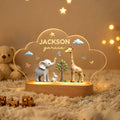 Personalizado lindo elefante conejo jirafa estilo nube acrílico LED luz de la noche con el nombre de texto y base de madera decoración de la guardería regalo de cumpleaños para los niños