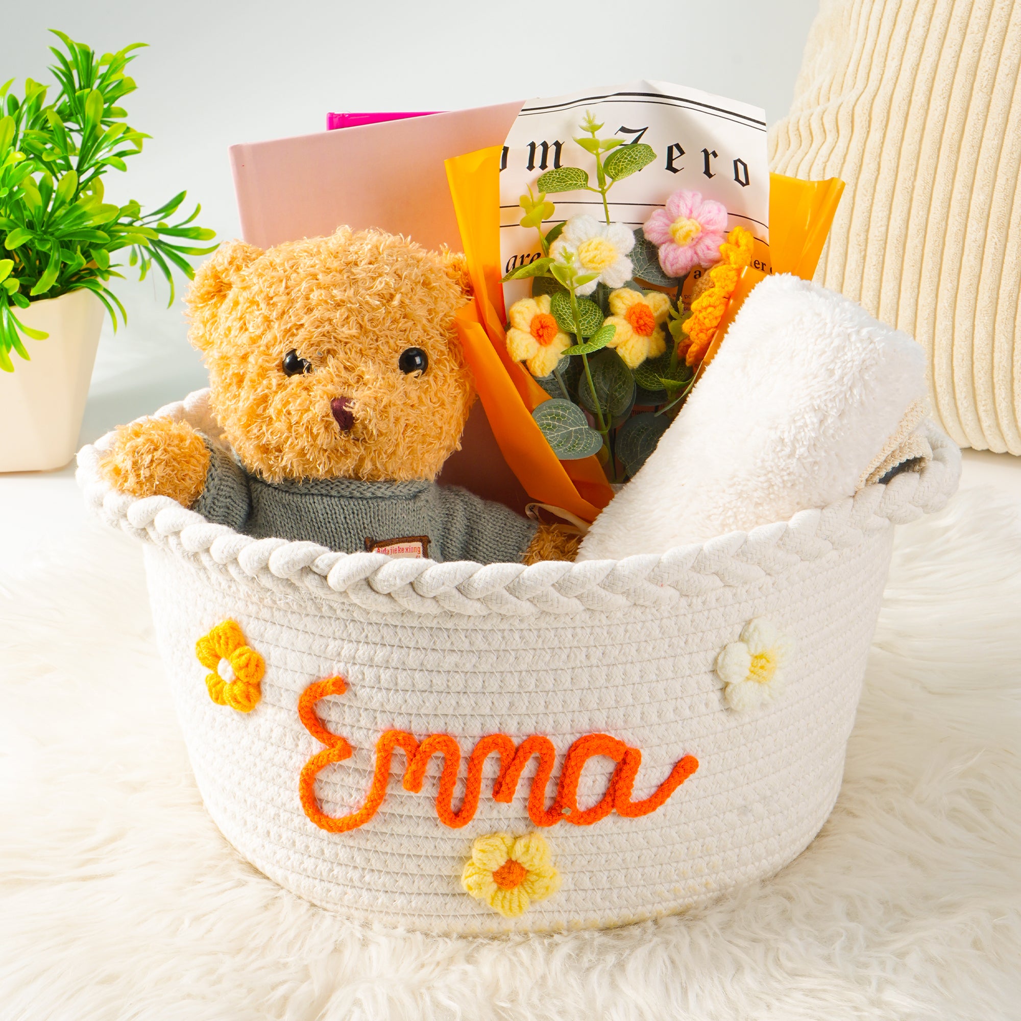Cesta de Algodón Personalizada con Nombre Cumpleaños Baby Shower Regalo para Bebé Niño