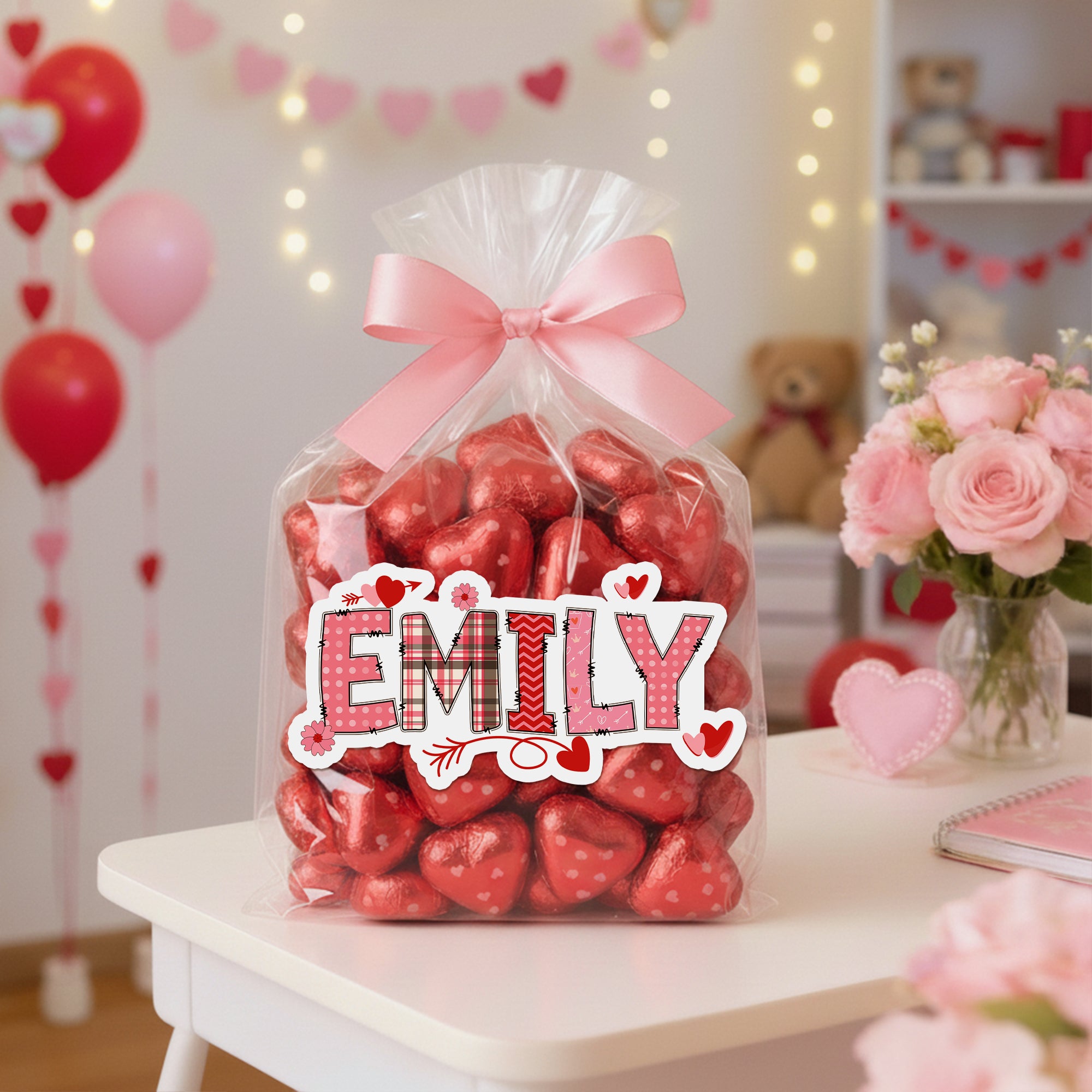 Pegatinas personalizadas Corazón Rosa Romántico con Nombre Uso Diario Regalo de San Valentín para Parejas Novias Niños
