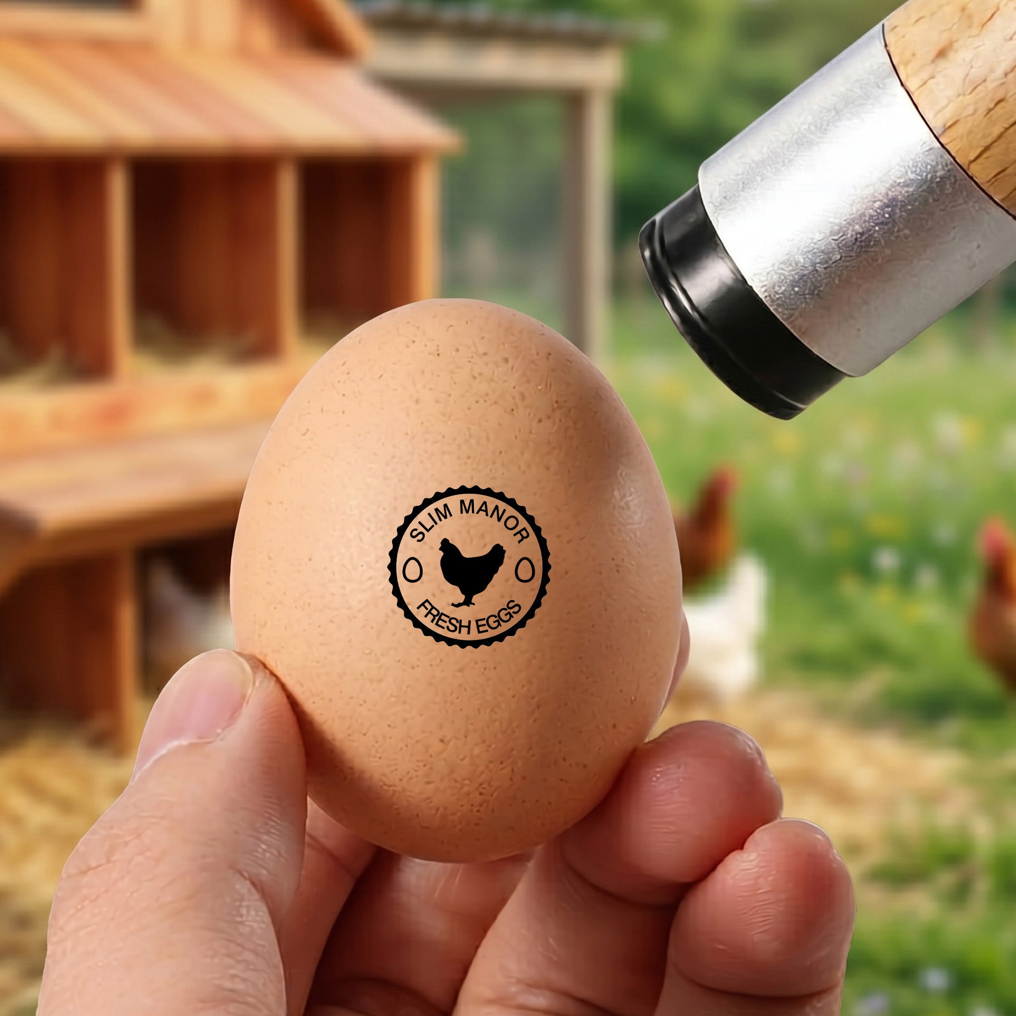 Sello de madera personalizado para huevos de gallina con texto del año y caja de regalo Regalo de cumpleaños de uso diario para el dueño de una granja
