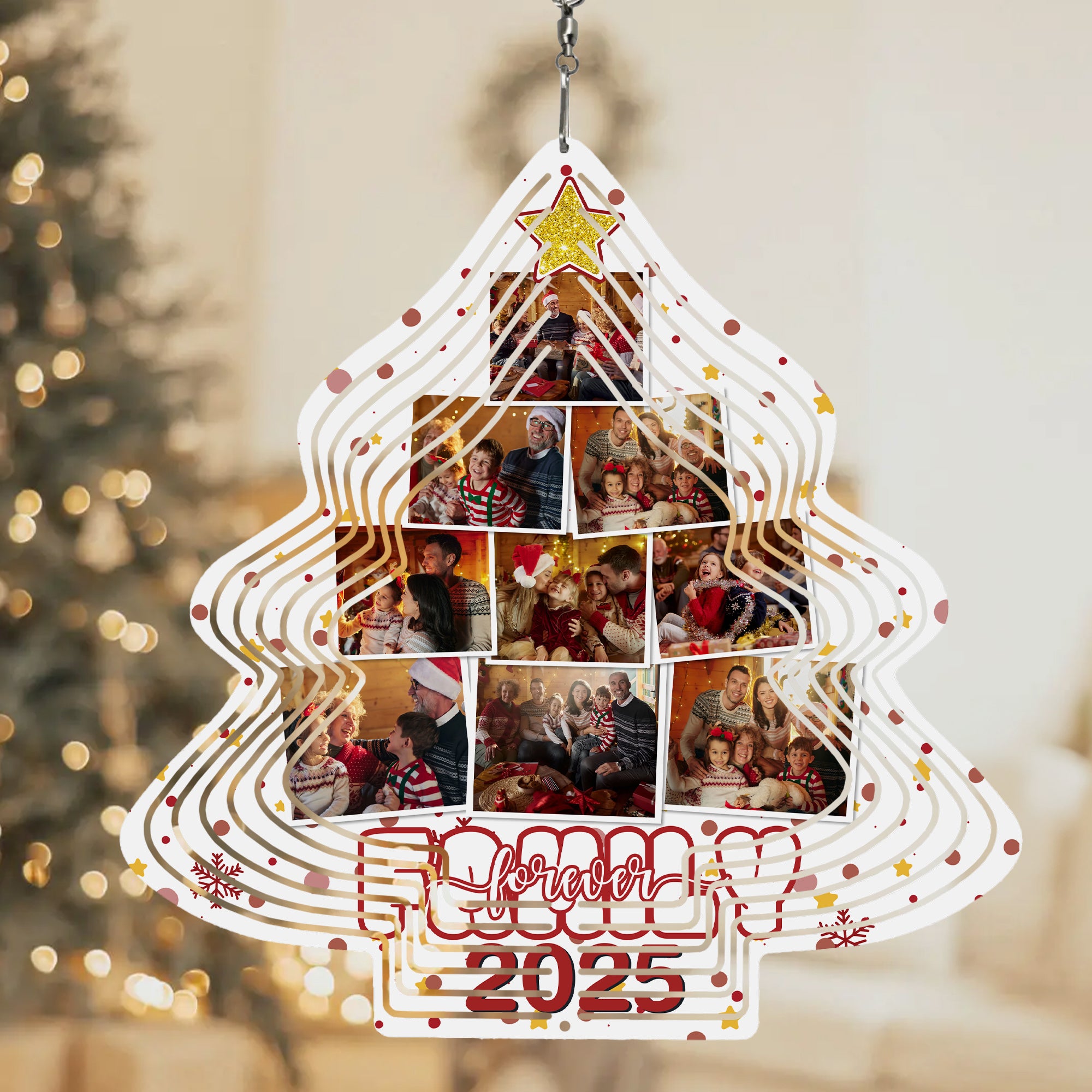 Ornamento personalizado en forma de árbol de Navidad de 9 fotos con el año Decoración del hogar Navidad Aniversario Cumpleaños Regalo para la familia Amigos