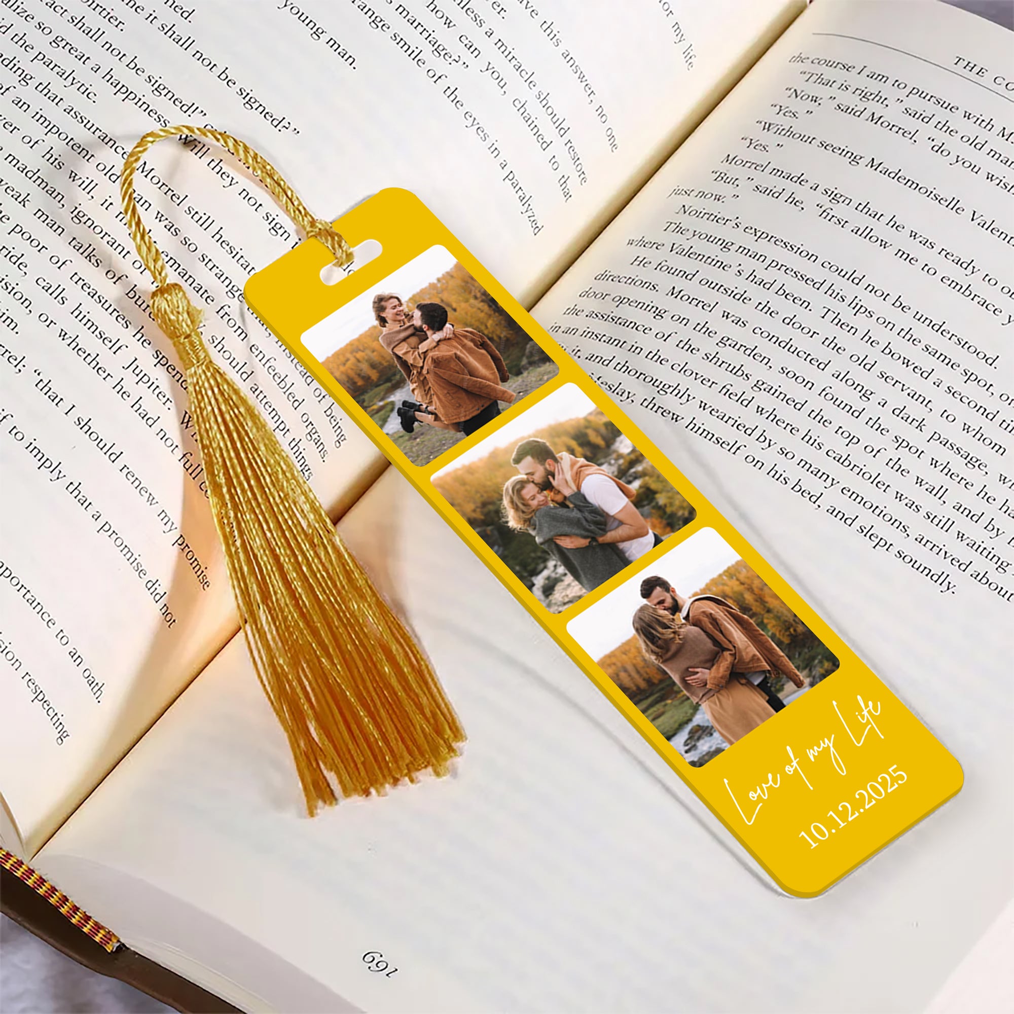 Marcapáginas acrílico personalizado de 3 fotos multicolor con nombre, texto y borla Material de lectura Regalo de cumpleaños para familiares y amigos