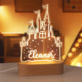 Personalizada Princesa de dibujos animados Castillo Nombre acrílico LED Luz de Noche con Base de Madera Decoración del Hogar Cumpleaños Día de los Niños Regalo para Hijas Niñas