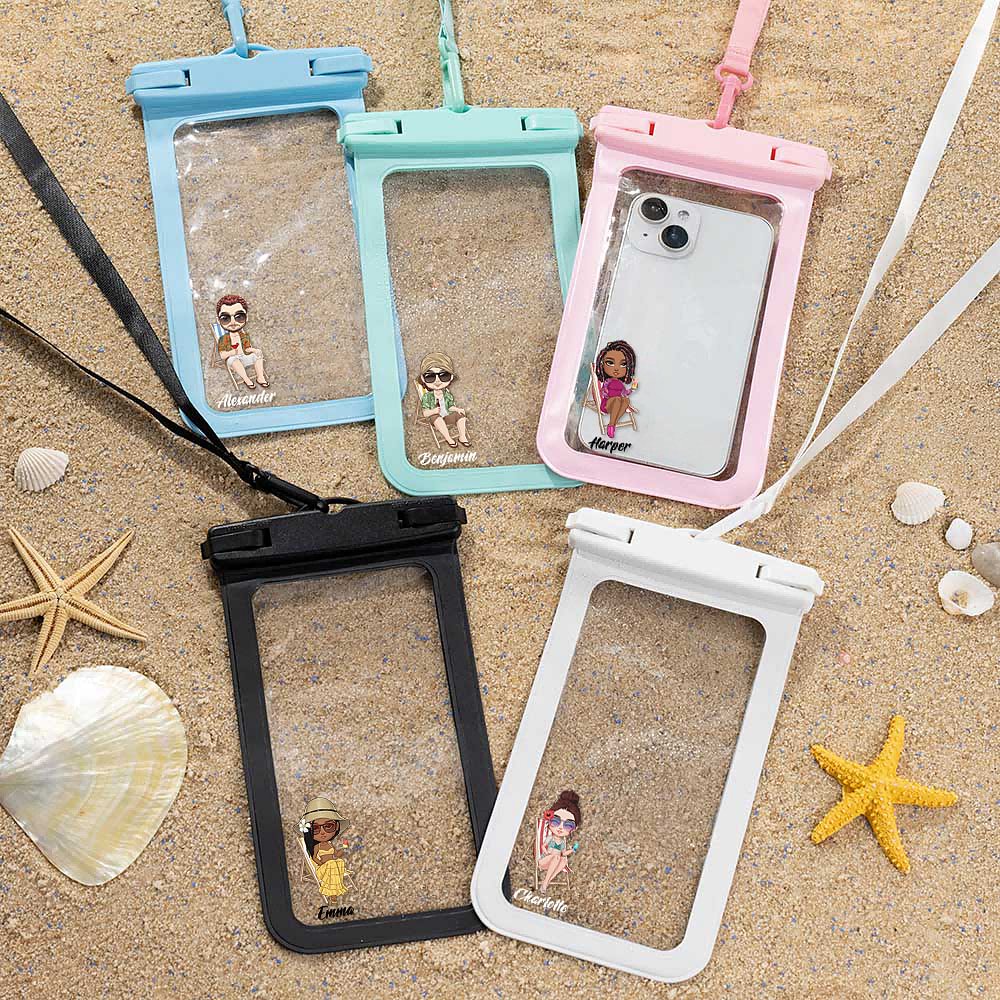 Funda impermeable para teléfono personalizada con nombre y cordón para actividades acuáticas Accesorios de cumpleaños para familiares y amigos