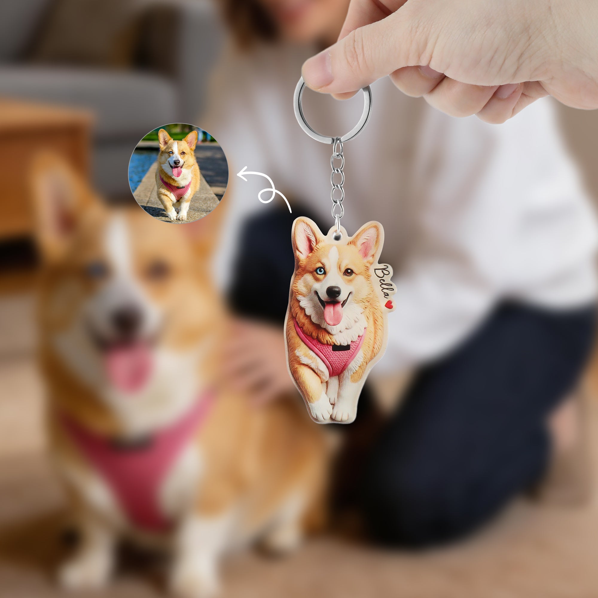 Llavero Acrílico Personalizado 2D Efecto Arcilla Foto Mascota con Nombre Etiqueta Aniversario Cumpleaños Regalo para los Amantes de las Mascotas