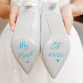 Personalizada a prueba de agua Sra. Corazón Zapatos de novia Pegatinas con texto y la fecha de tacón alto Calcomanía Aniversario de boda Regalo para la novia Damas de honor