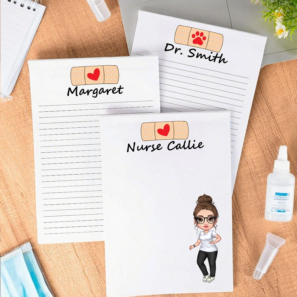Bloc de notas personalizado con el nombre del personaje Love Band-Aid Papelería Día de la Enfermera Regalo de cumpleaños para enfermeras y médicos