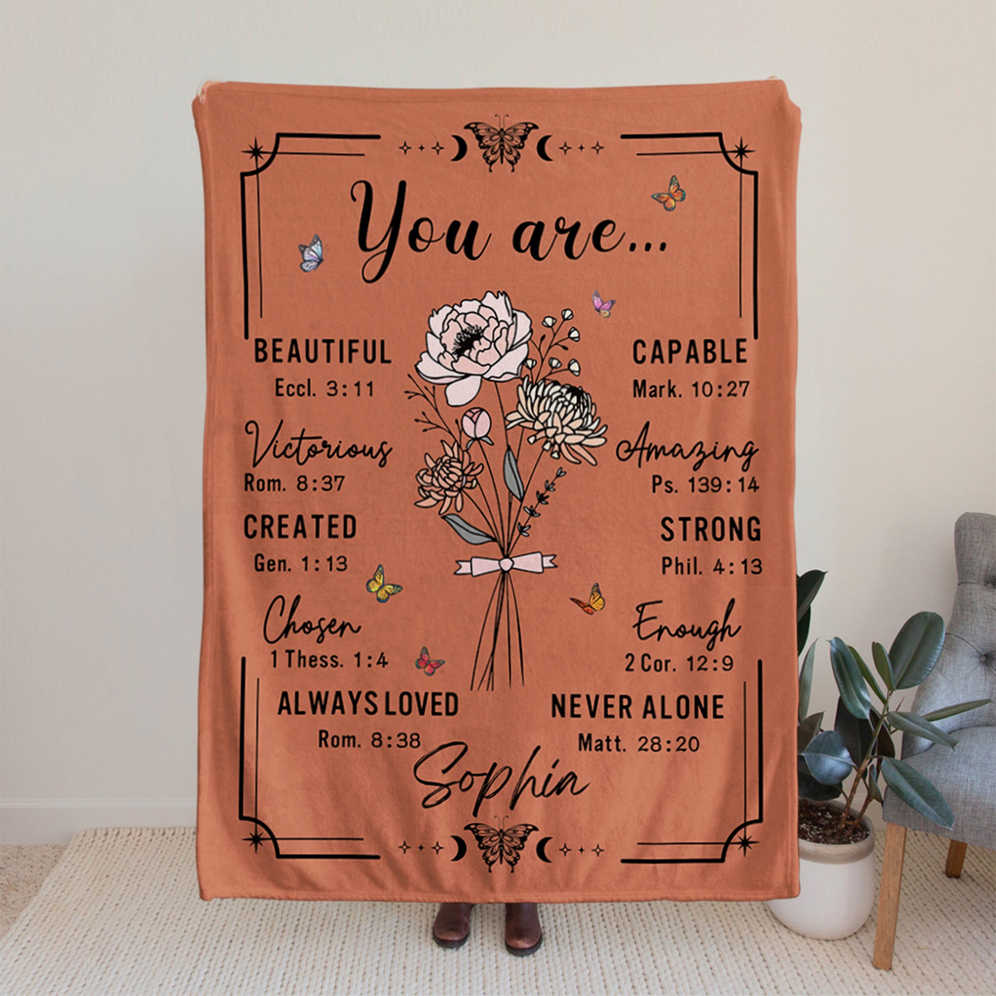 Personalizada Eres Nacimiento Flor Versículo de la Biblia Diseño Suave Manta con Nombre Día Religioso Cumpleaños Navidad Regalo para Mujeres Cristianas