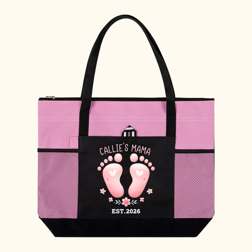 Personalizado lindo rosa azul bebé huella bolsa de asas con el nombre y el año Baby Shower regalo de cumpleaños para el bebé nueva mamá