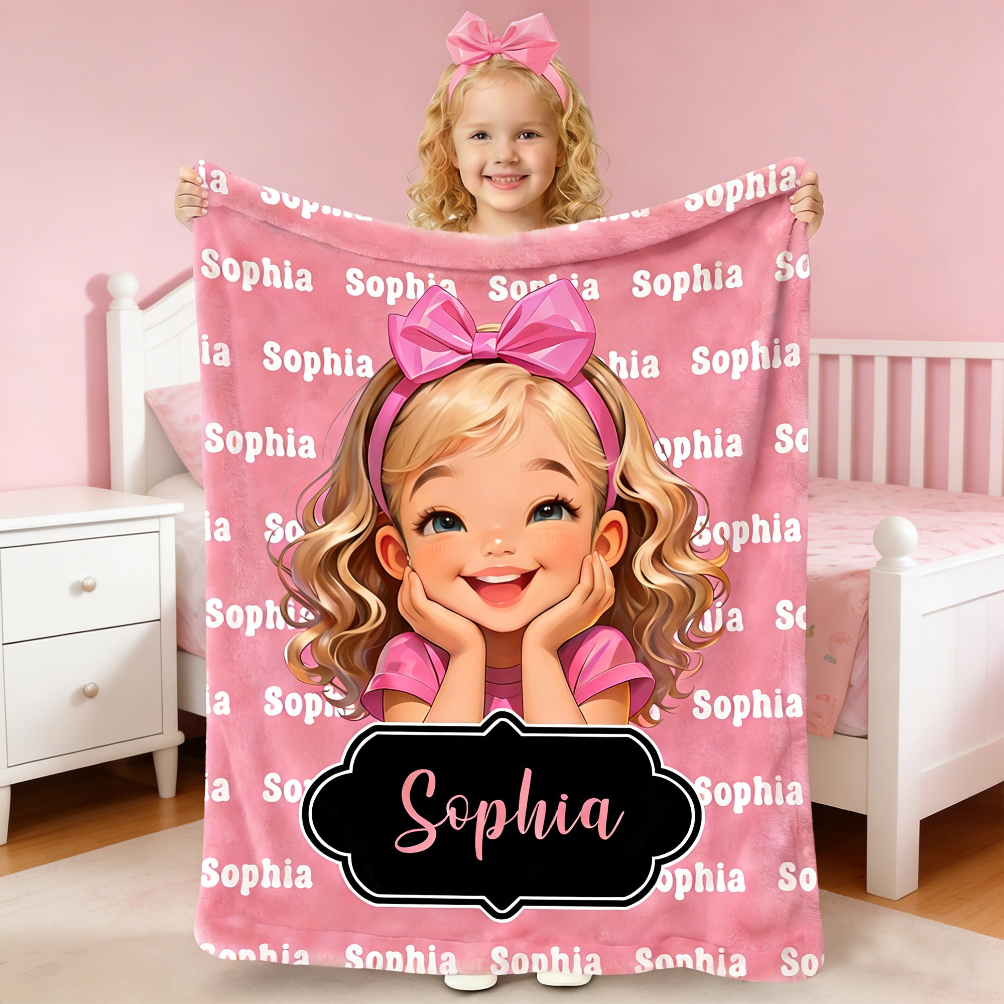 Personalizado Multicolor Lindo personaje de dibujos animados Chica Suave manta con nombre Decoración del hogar Regalo de cumpleaños para las niñas