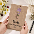 Personalizada Zodiac Nacimiento Flor A5 Cuaderno de cuero con 100 páginas rayadas y nombre Jubilación Nuevo Comienzo Regalo para jubilados Colegas