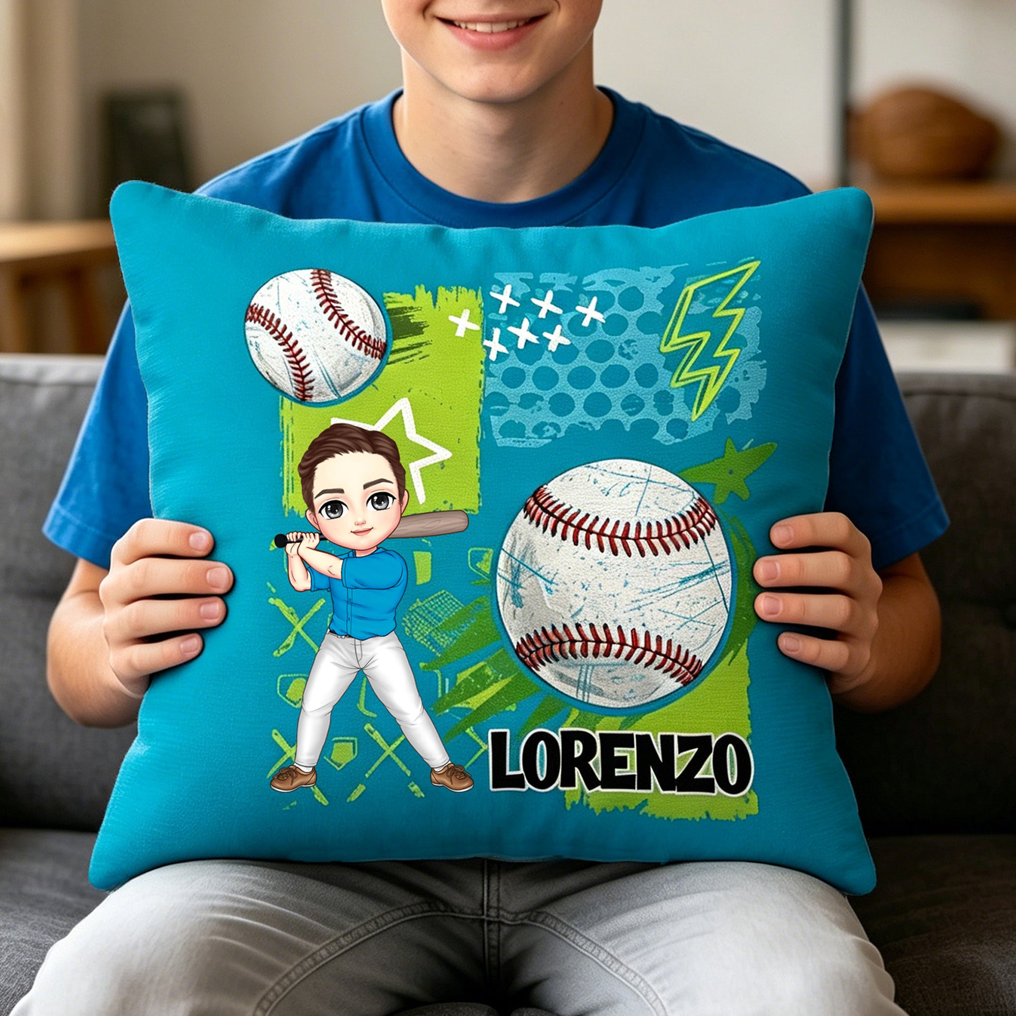 Personalizado Multicolor Cartoon Carácter Béisbol Softball Soft Throw Funda de almohada con nombre Decoración del hogar Día del partido Equipo de regalo para el atleta Entrenador