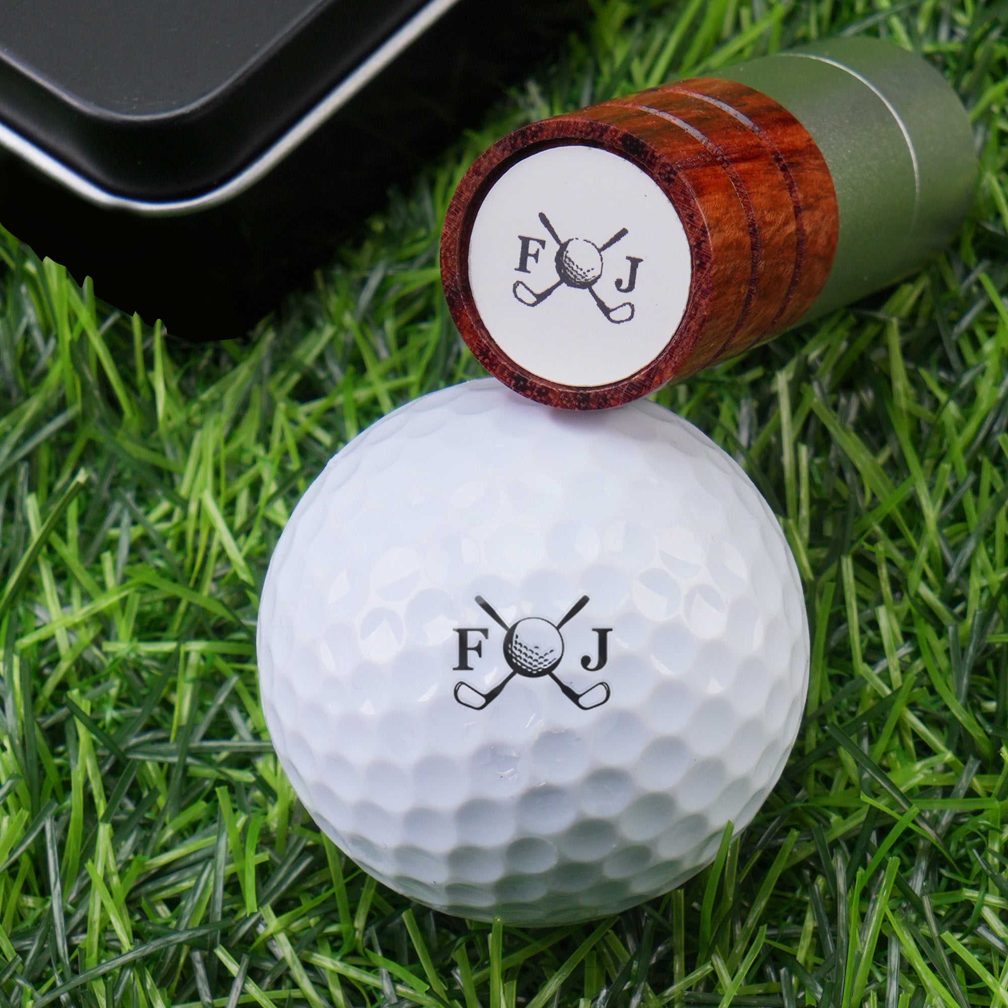 Sello de bola de golf personalizado con nombre y caja de lata Accesorios de golf Regalo de cumpleaños para jugador amante del golf