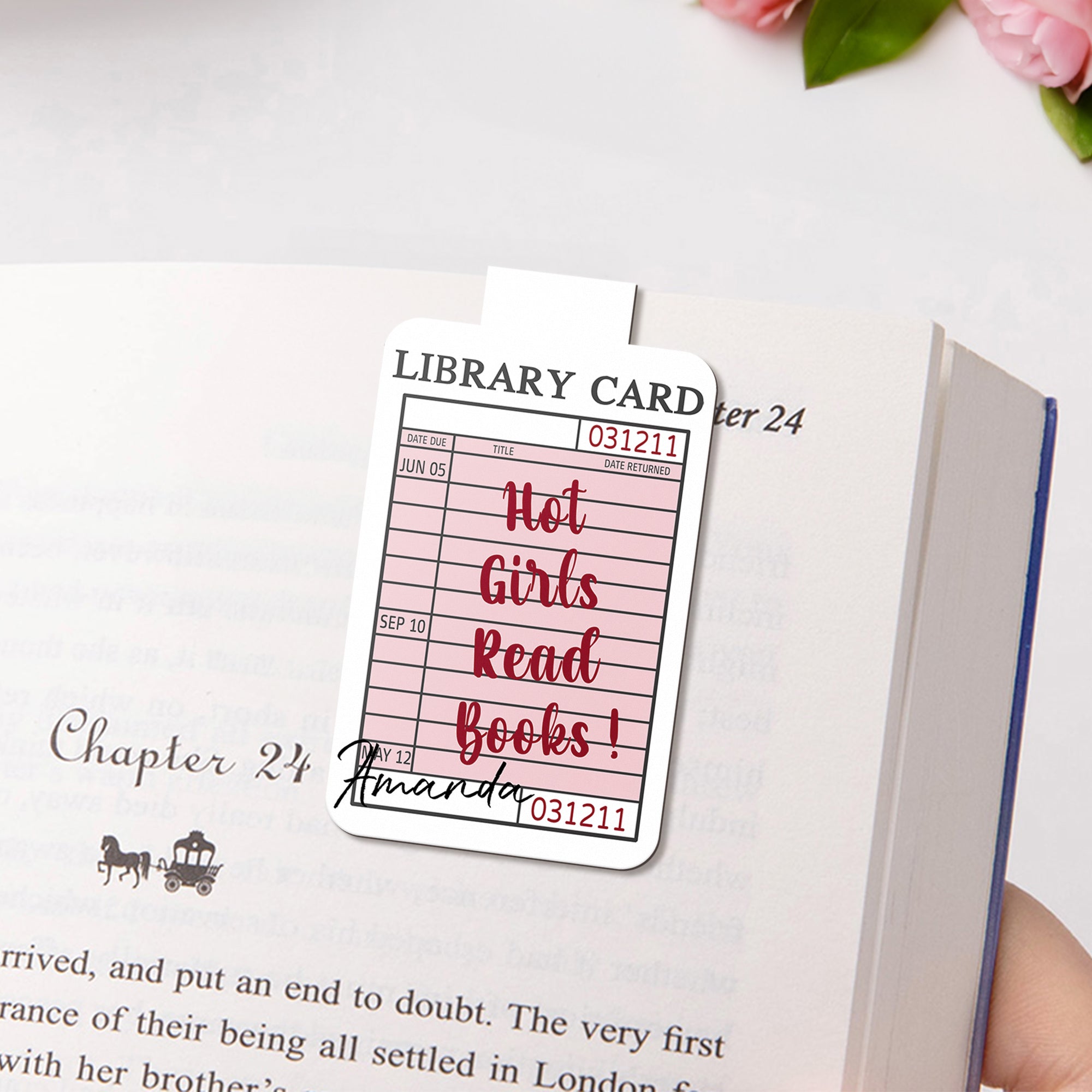 Clip magnético para marcapáginas con nombre Personalizado Vintage Library Card Fun Text Regalo de cumpleaños de uso diario para amantes de la lectura Ratones de biblioteca