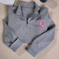 Personalizada Multicolor Bordado Cinta Ondulada Borde Cuarto Sudadera con cremallera Sudadera con capucha con nombre Concienciación sobre el cáncer de mama Regalo para el cáncer de Superviviente